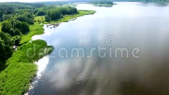 美丽的河流有绿色的河岸视频的预览图