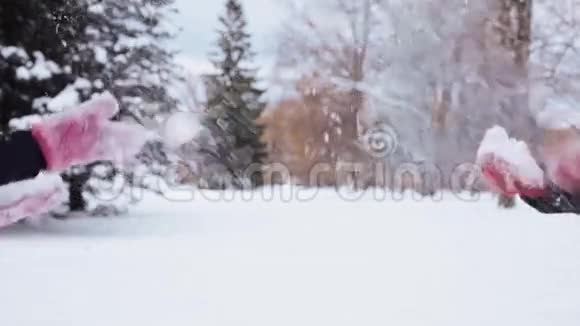 快乐的朋友在冬天玩雪视频的预览图