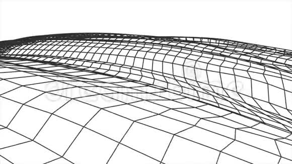 网络空间网格网多边形线架丘陵景观无缝环绘制运动图形动画背景视频的预览图