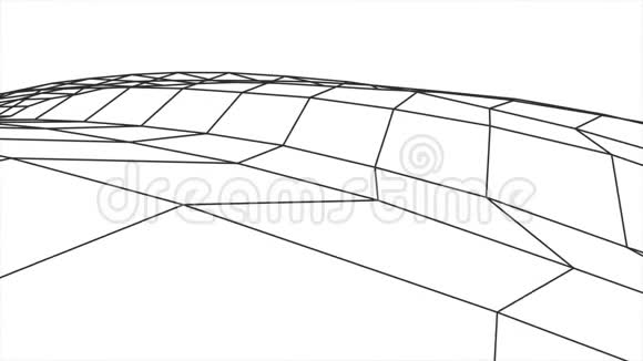 网络空间网格网多边形线架丘陵景观无缝环绘制运动图形动画背景视频的预览图