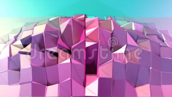 抽象简单的蓝色粉红色低聚三维表面作为超现实景观软几何低聚运动背景视频的预览图