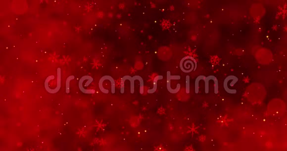 红色圣诞背景上的红色纸屑雪花和bokeh灯视频的预览图