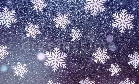 雪闪着雪花的蓝色背景视频的预览图