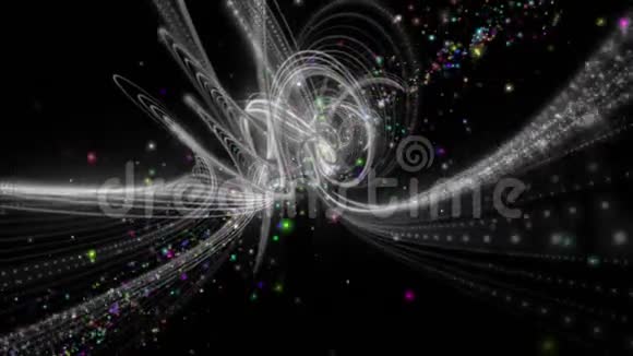 带有条纹物体和慢运动中闪烁粒子的未来动画4096x2304环4K视频的预览图