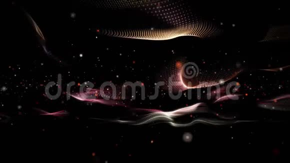 带有波浪物体和闪光粒子的慢动作未来动画4096x2304循环4K视频的预览图