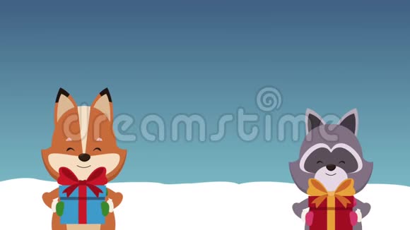 圣诞卡和可爱的动物高清动画视频的预览图