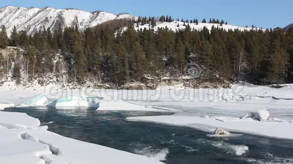 初春江上的冰融化视频的预览图