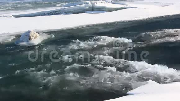初春江上的冰融化视频的预览图