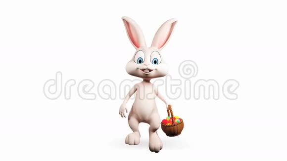 复活节快乐小兔子提着彩蛋篮散步视频的预览图