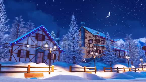 冬夜白雪覆盖的山村视频的预览图
