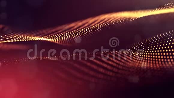 三维金红色背景与奇妙的发光粒子具有景深光效的三维立体动画视频的预览图