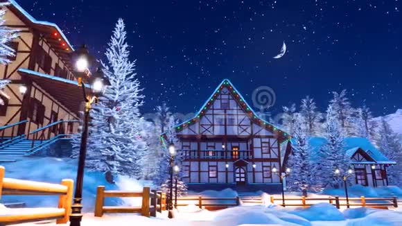 冬夜4K雪岭高山村视频的预览图
