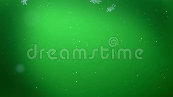 装饰的3d雪花在绿色背景下的夜晚在空中飞舞用作圣诞新年贺卡或冬季动画视频的预览图