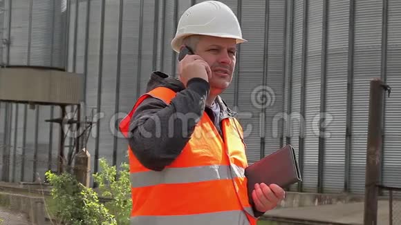 工程师在工厂用手机说话视频的预览图