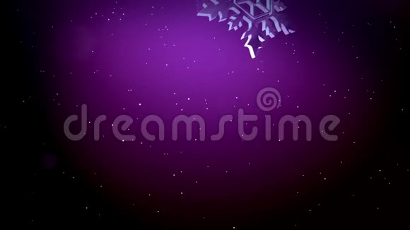 美丽的3d雪花在紫色背景下在空中飞舞用作圣诞新年贺卡或冬季动画视频的预览图