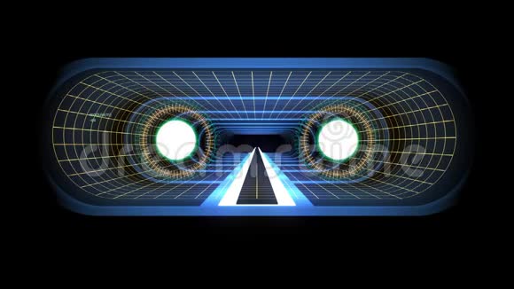 通过虚拟现实蓝色霓虹灯网绿灯网络隧道高清界面动画视频的预览图