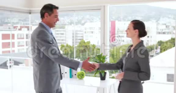 商务人士在办公室握手视频的预览图