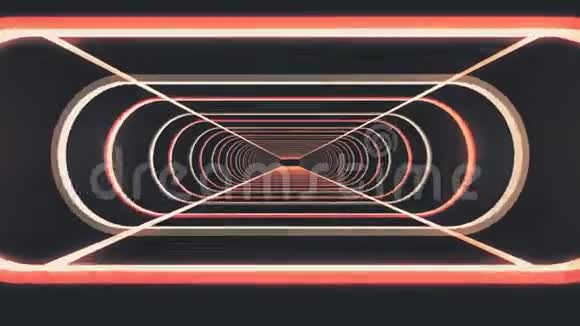 通过霓虹灯在外面飞行抽象的网络隧道运动图形动画背景新品质复古视频的预览图