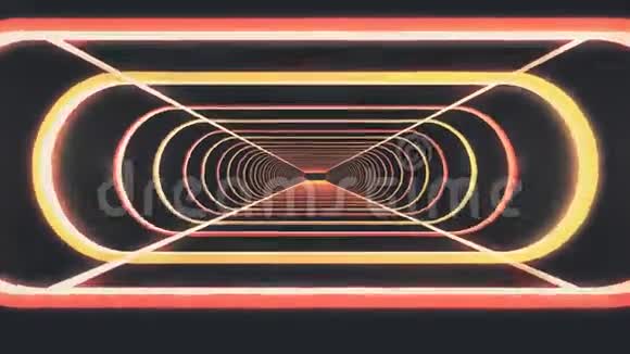 通过霓虹灯在外面飞行抽象的网络隧道运动图形动画背景新品质复古视频的预览图
