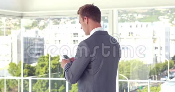 商人使用智能手机的后视图视频的预览图