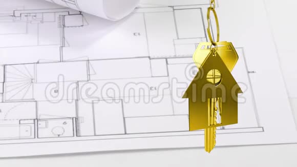 房子钥匙和钥匙挂在房子的背景上视频的预览图