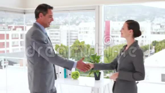商务人士在办公室握手视频的预览图