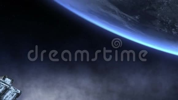 宇宙飞船地球行星视图现实的4k动画视频的预览图
