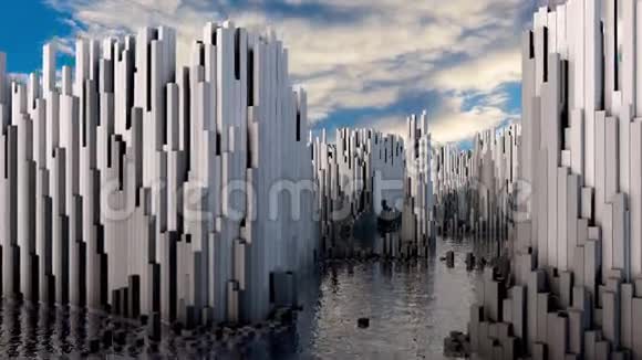 D3水上由数百万根柱子组成的抽象渲染结构图视频的预览图