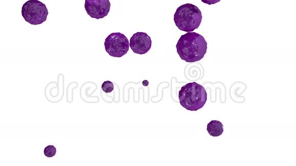 紫罗兰色墨滴落在白色表面三维渲染液体具有非常高的细节和阿尔法掩模用于合成视频的预览图