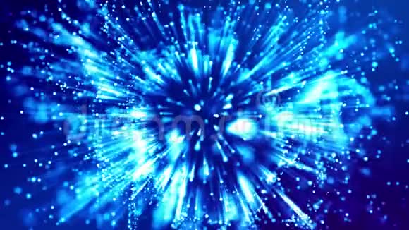 蓝色闪闪发光的粒子与光线在粘性液体中移动以4k三维动画为抽象背景视频的预览图