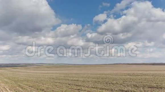 云在冬小麦地上的移动视频的预览图