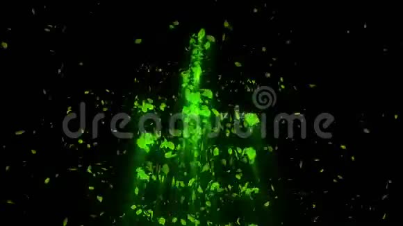 绿叶的旋涡季节性叶片的螺旋状闪亮颗粒跳舞的叶子丰富多彩的大自然隧道循环动画视频的预览图