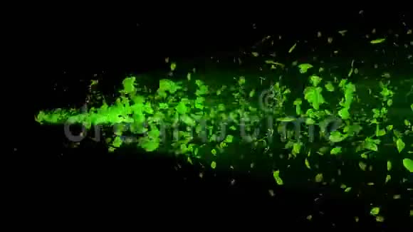 绿叶的旋涡季节性叶片的螺旋状闪亮颗粒跳舞的叶子丰富多彩的大自然隧道循环动画视频的预览图