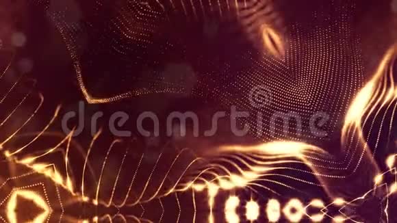 带有辉光粒子的三维循环科幻动画形成滚动字符串结构像暗金数码一样的无缝镜头视频的预览图
