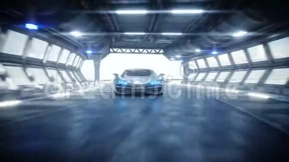 未来派汽车快速驾驶在SCIFI隧道科里多未来的概念现实的4k动画视频的预览图