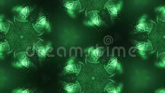 形成细胞的颗粒的复杂绿色组成三维循环平滑粒子动画与万花筒视频的预览图