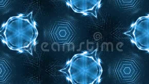 形成细胞的粒子的复杂蓝色组成三维循环平滑粒子动画与万花筒效果视频的预览图