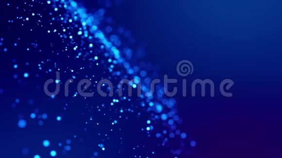 神奇的蓝色发光粒子流动在粘稠的液体和明亮的光泽科幻小说4k三维科幻背景视频的预览图