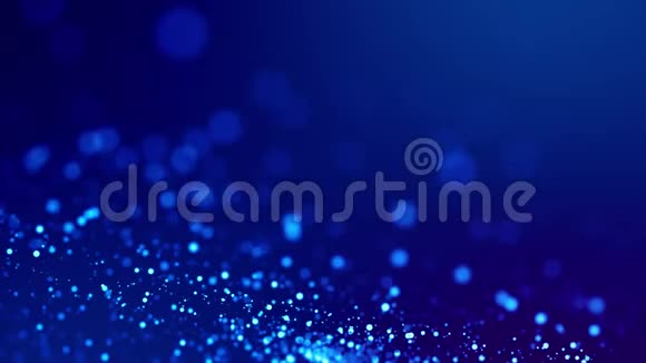神奇的蓝色发光粒子流动在粘稠的液体和明亮的光泽科幻小说4k三维科幻背景视频的预览图