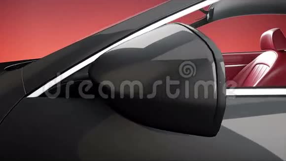 豪华黑色跑车的红色皮革内饰逼真的4K动画视频的预览图
