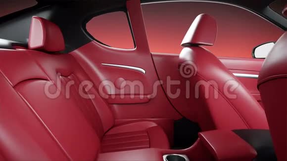 豪华黑色跑车的红色皮革内饰逼真的4K动画视频的预览图