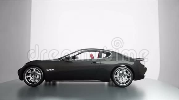 豪华黑色跑车与红色皮革内饰逼真的4K动画视频的预览图