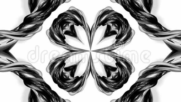 4k循环动画与黑白色带扭曲形成复杂的结构如对称装饰图案视频的预览图