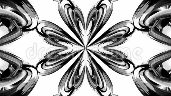 4k循环动画与黑白色带扭曲形成复杂的结构如对称装饰图案视频的预览图