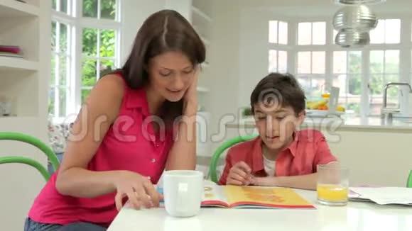 母亲帮助儿子做作业视频的预览图