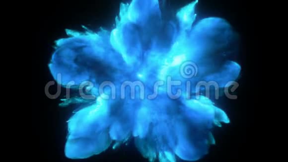 蓝色燃烧彩色烟雾粉末爆炸液体墨水微粒阿尔法哑光视频的预览图