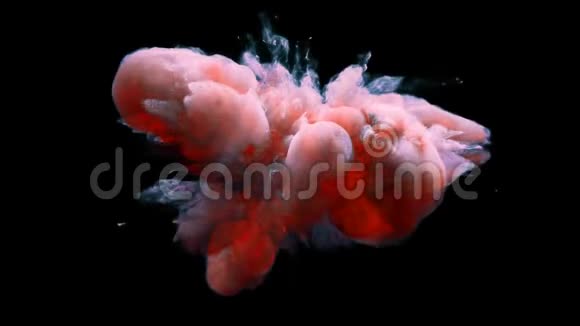 橙色爆炸彩色烟雾粉末爆炸液体墨水颗粒阿尔法视频的预览图