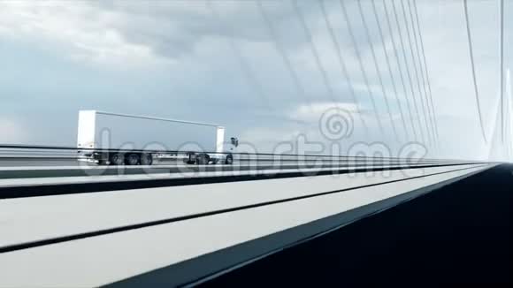 桥上白色卡车的三维模型4k动画视频的预览图