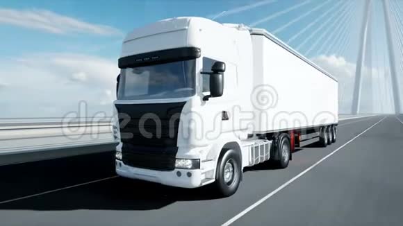 桥上白色卡车的三维模型4k动画视频的预览图