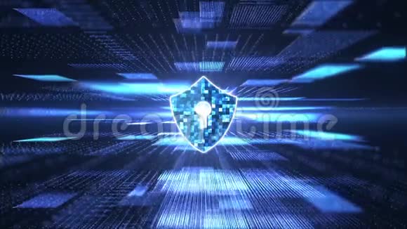 网络安全概念数字数据背景上带有钥匙孔图标的盾牌视频的预览图